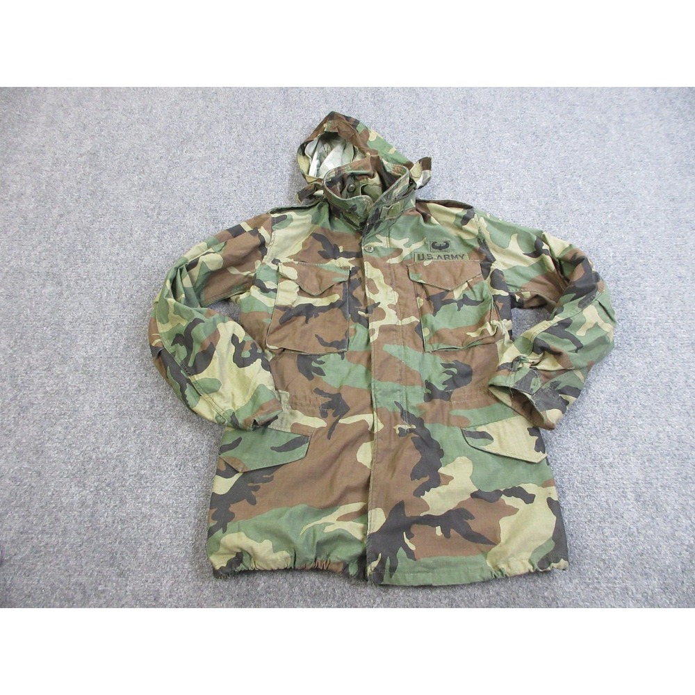 Vintage US Army Field Jacket Mens Small Woodland Camo Cold Weather Coat SO-SEF